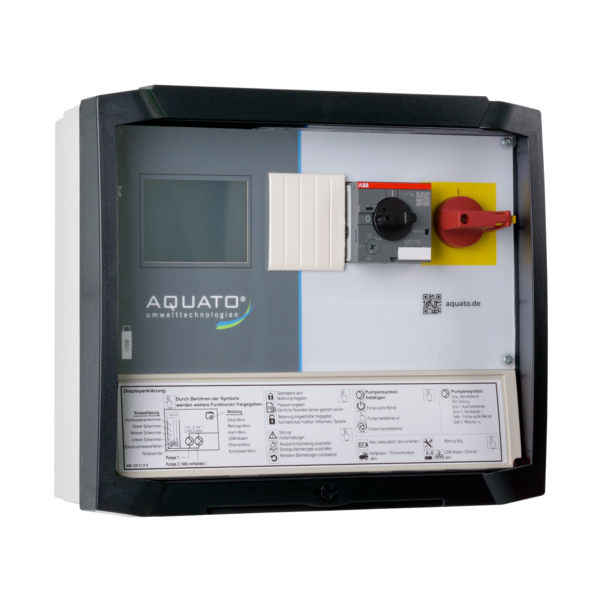 Einzel-Pumpensteuerung Typ P1-B; Touchdisplay; 1x 230 V; Motorschutz 1,6-2,5 A