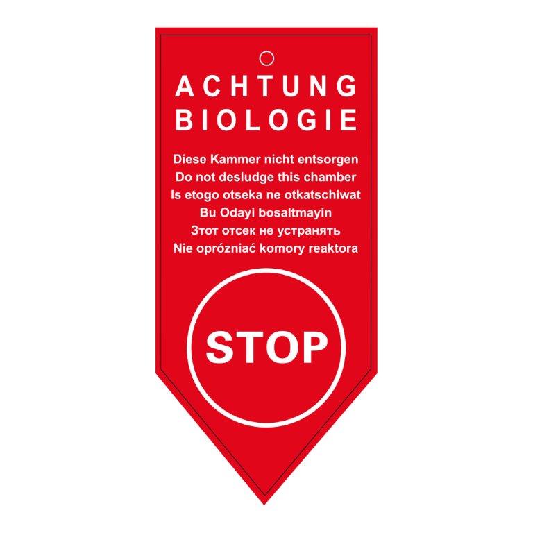 Hinweisschild Achtung Bio. SBR 23,5x10, rot