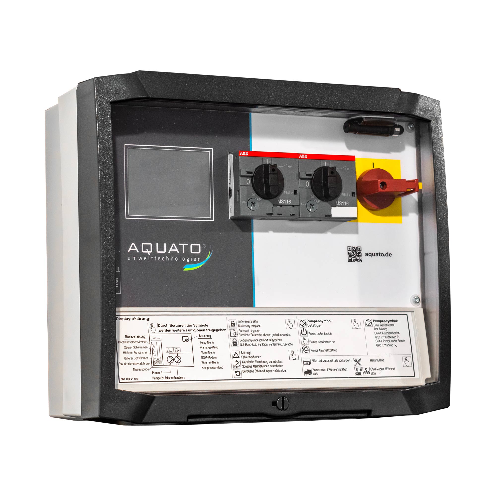 Doppel-Pumpensteuerung Typ P2-B; Touchdisplay; 1x 230 V; Motorschutz 2,5-4,0 A