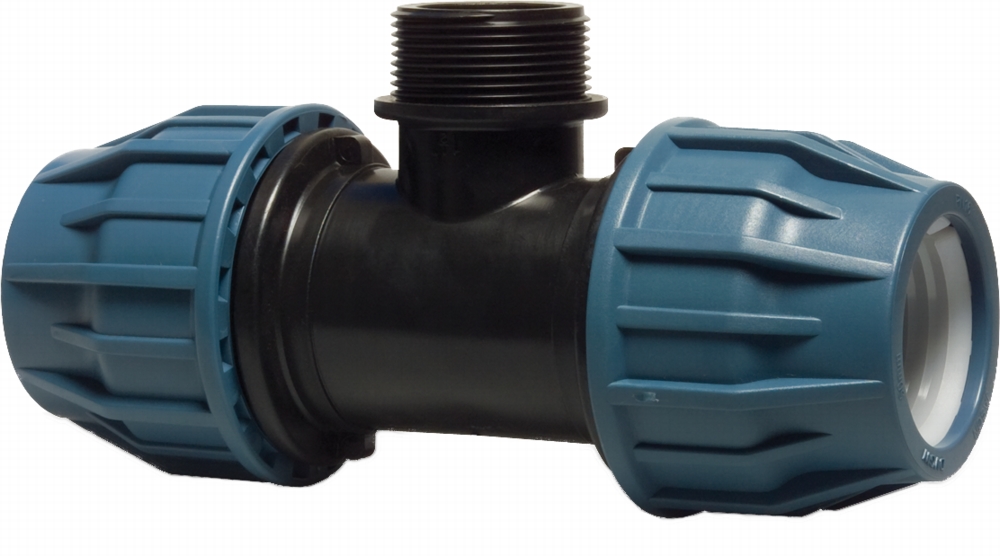 PP Kupplung J T-Stück 90° 63 mm x 2" AG x 63 mm