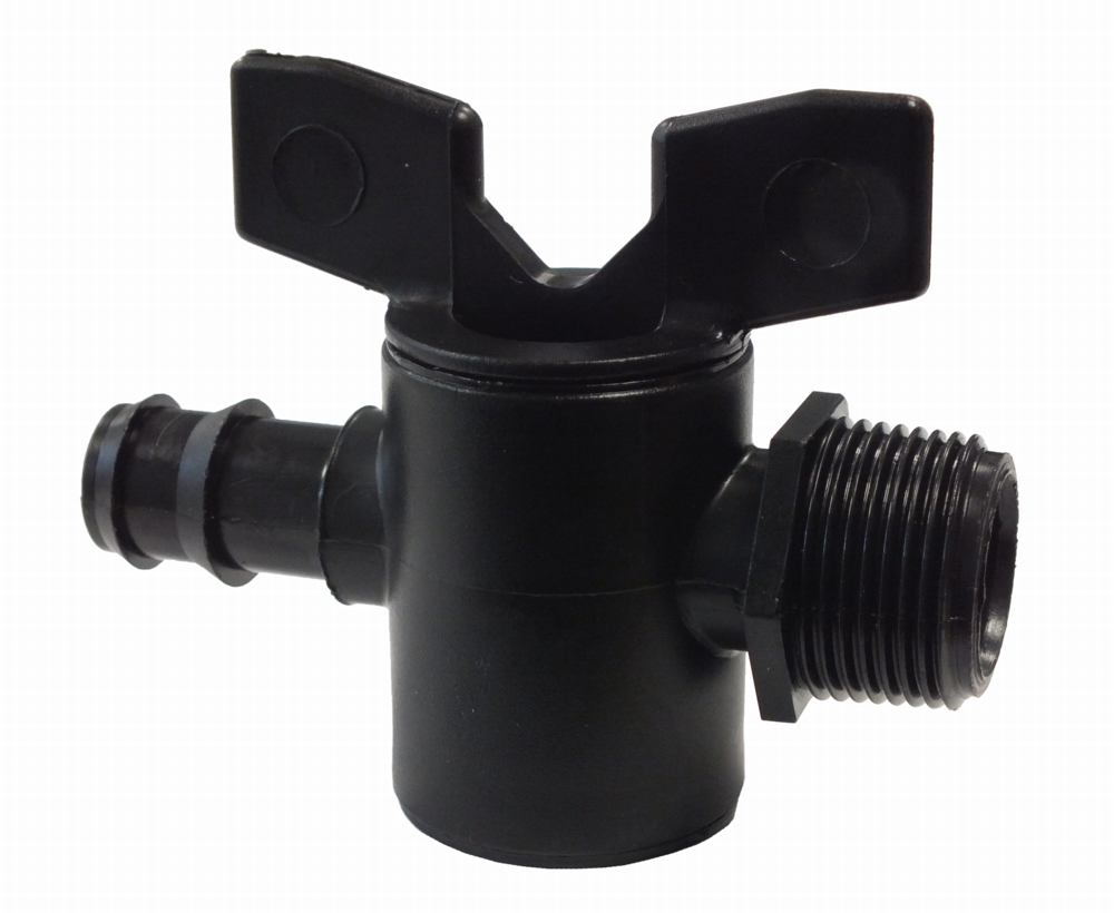 PP Absperrhahn 3/4" AGx20mm Tülle, 19mm Schlauch