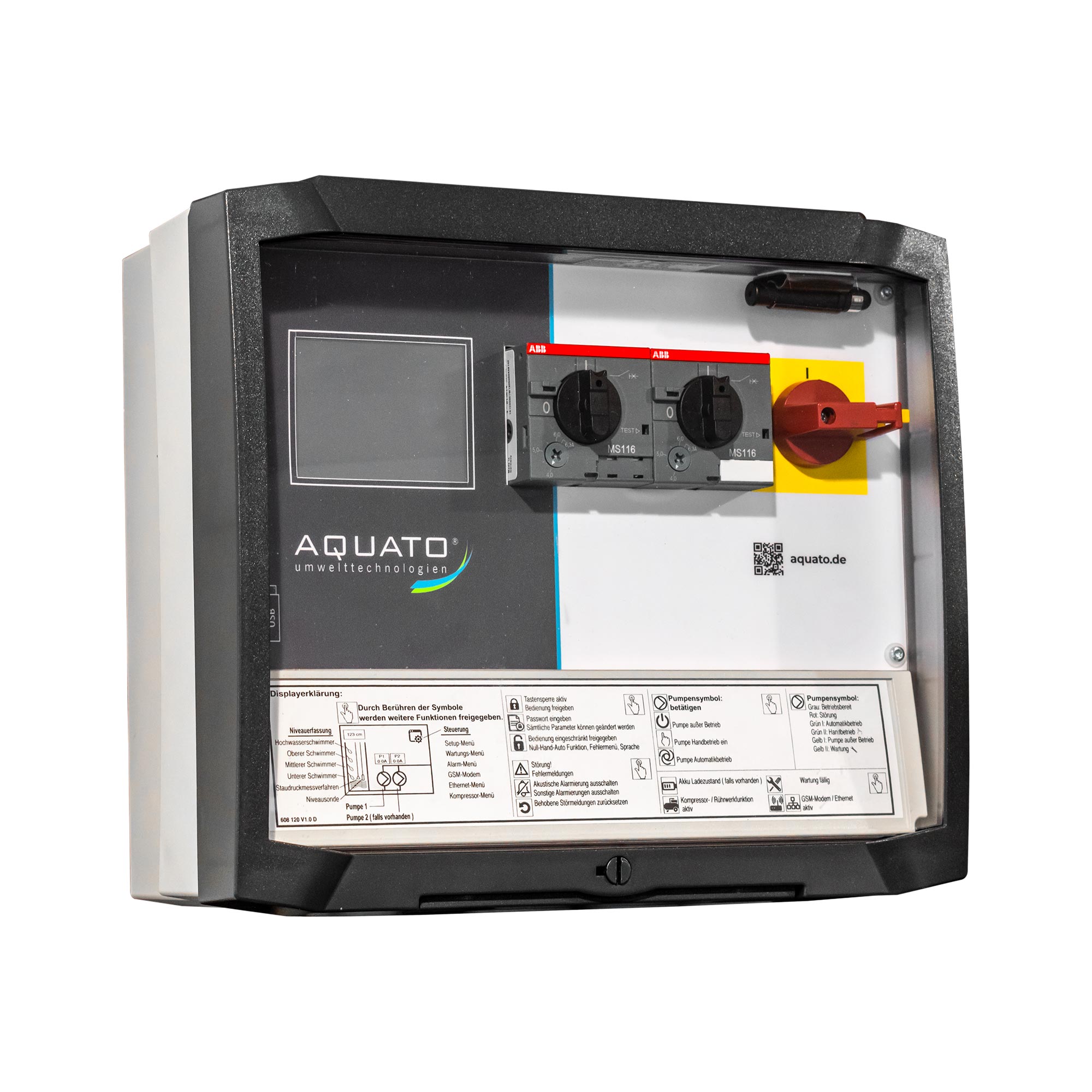 Doppel-Pumpensteuerung Typ P2-B; Touchdisplay; 1x 230 V; Motorschutz 1,6-2,5 A